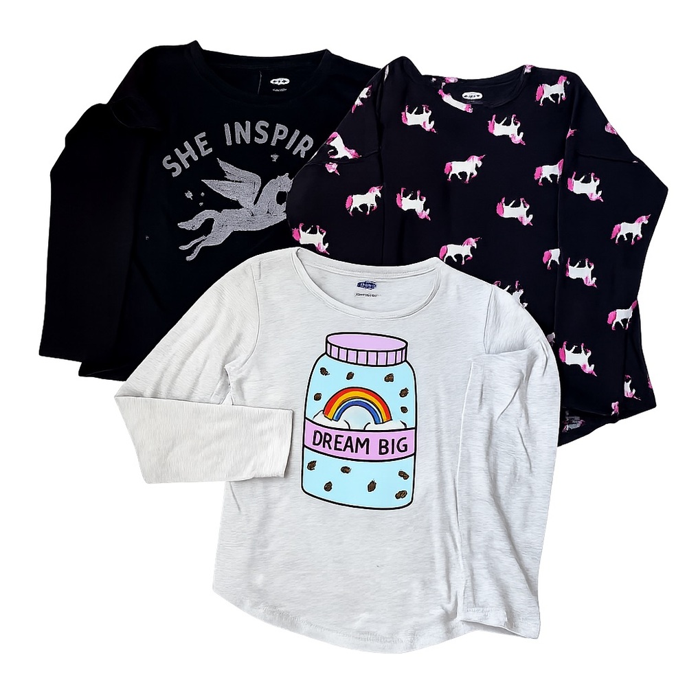 Girls Long Sleeve Graphic Tee Bundle Size M 8 Old Navy Unicorn Pegasus Tucker